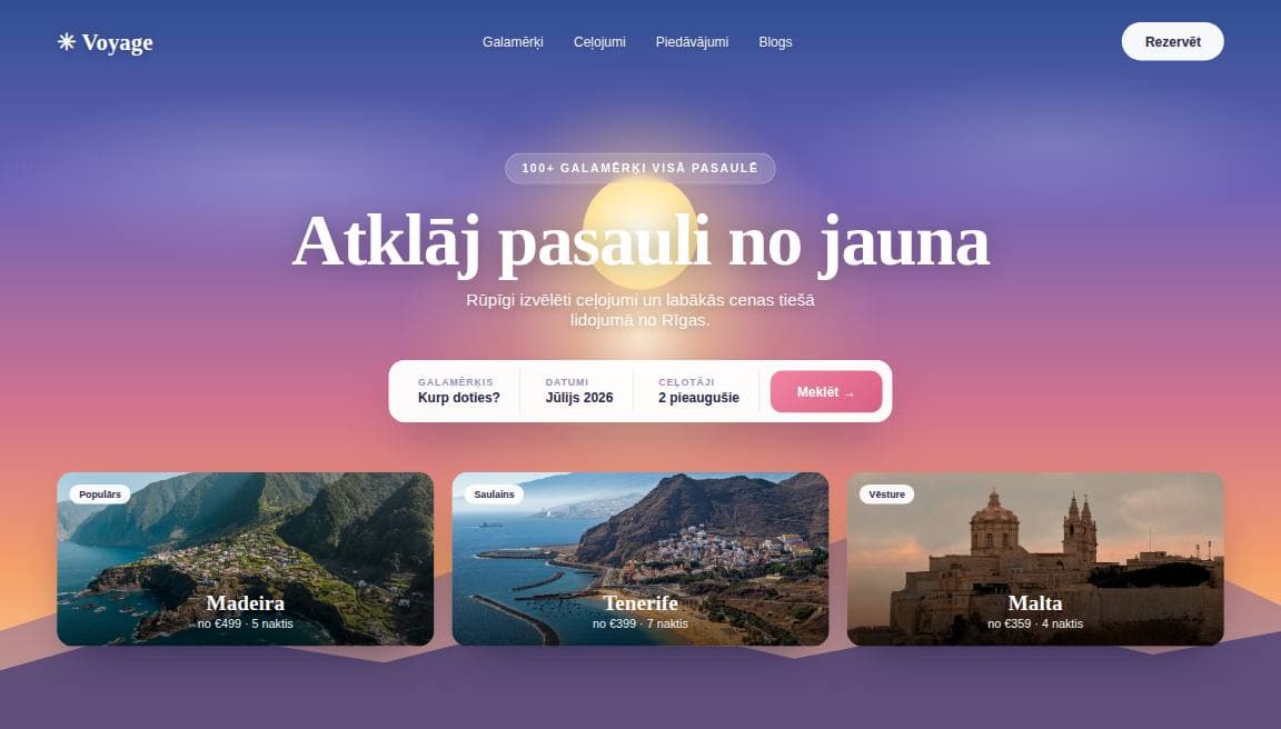 Ceļojumu mājaslapas dizains